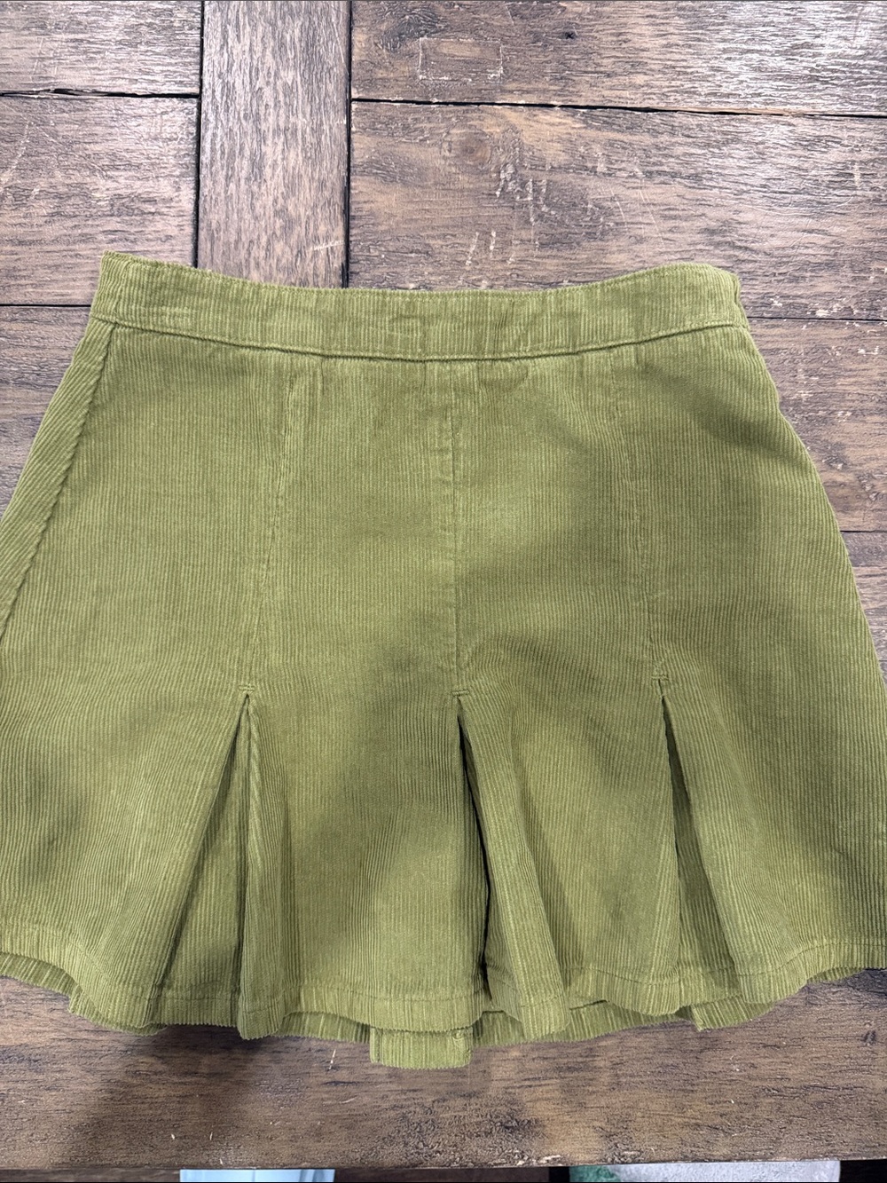 BDG Olive Green Corduroy Pleated Skater Skirt